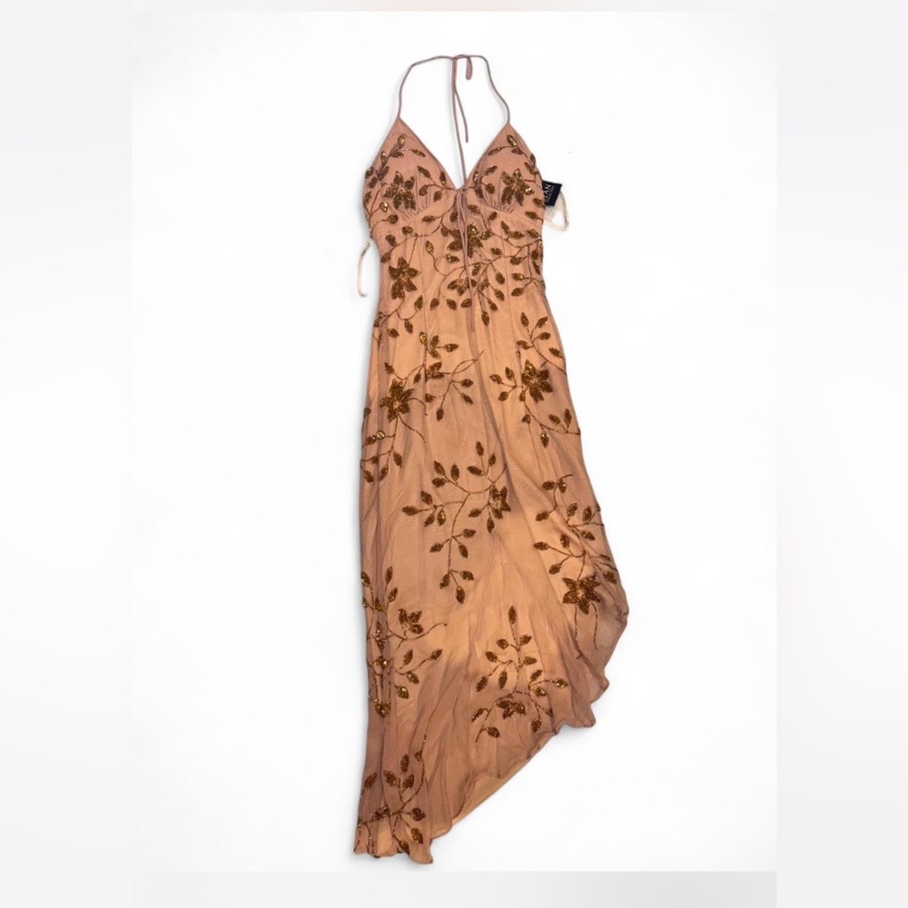 Sean Collection Backless Floral Dress in Tan